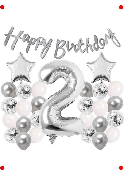 2 Yaş Gümüş Temalı Doğum Günü Kutlama Seti