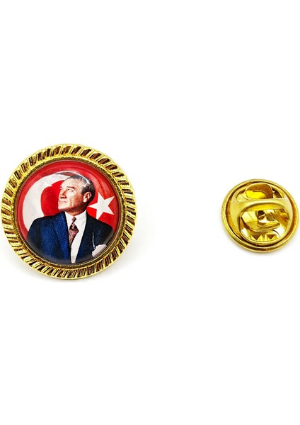 ( 1 Adet ) Atatürklü Yaka Rozeti Gold Metal Atatürk Rozet Öğretmenler Günü Hediyesi Bayrak