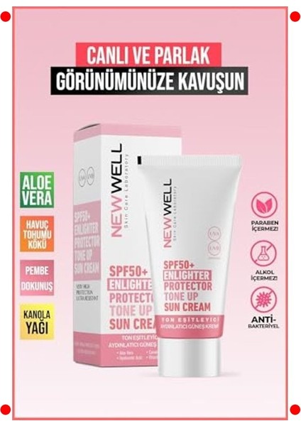 SPF50+ Aydınlatıcı ve Ton Eşitleyici Güneş Kremi 50ML indirimleri
