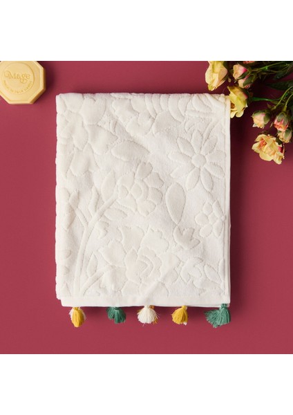 Soft Granny Summer Flos Yüz Havlusu - Ekru - 50X90 cm