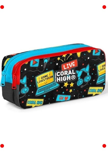 Oyuncu Temalı Iki Bölmeli Kalem Çantası, Siyah Mavi