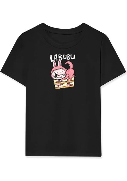 Kız Labubu Çocuk Baskılı T-Shirt - Siyah