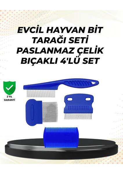 Nrzsnt 4 Parçalı Evcil Hayvan Tarak Seti – Paslanmaz Çelik Dişli, Ergonomik Saplı