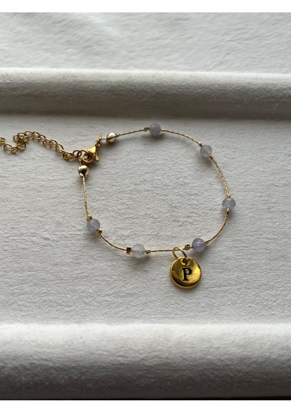 Harfli Kişiye Özel Tanzanit Taşı Altın Kaplama Bileklik