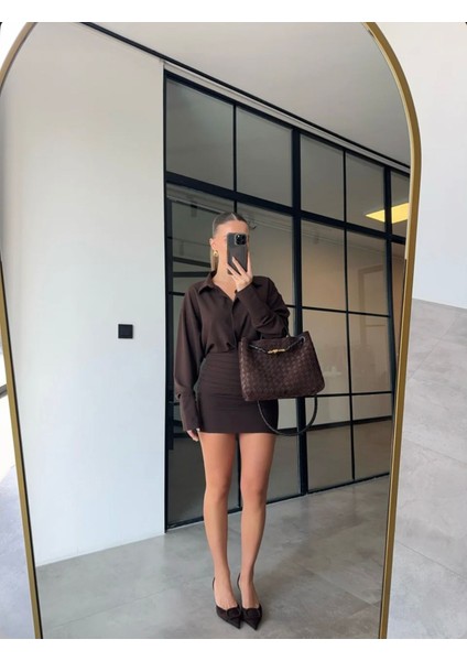 Manşet Kol Oversize Kesim Tok Kumaş Çizgili Gömlek Büzgü Drape Detay Mini Etek Tasarım Pinterest Trend Takım fiyatları