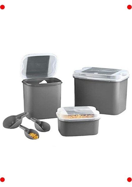 Çok Boyutlu Saklama Kabı Seti - Gri (10 L, 4.5 L, 1.6 L)