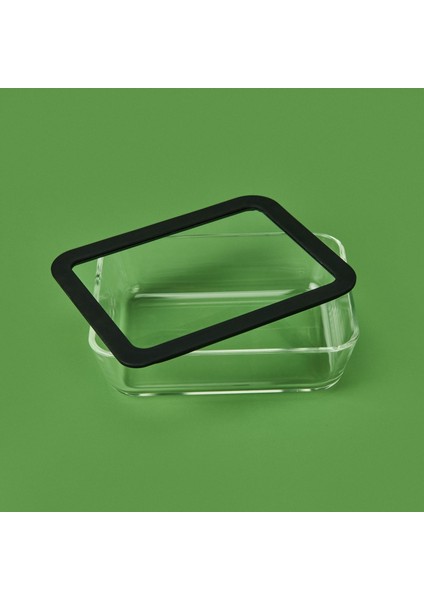 Silikon Kenarlı Cam Kapaklı Saklama Kabı - Siyah / Şeffaf - 1,4 Lt modelleri