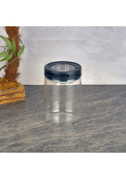 Vakumlu Cam Kavanoz - Şeffaf / Siyah - 400 ml