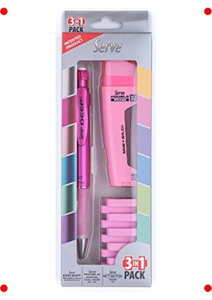 Pembe Silgi Seti - Çift Taraflı ve Adımlı Kullanım (3'lü)