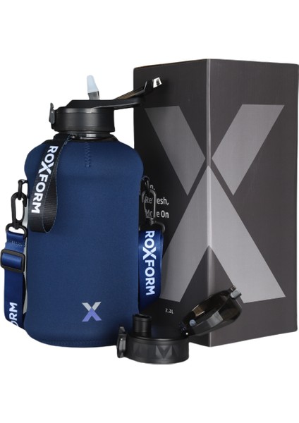 Suluk Matara 2200 Ml, Premium Pp Malzeme, Sağlıklı Bpa & Bps Içermez, Kılıflı, Çift Kapaklı, Koku Yapmaz, Sızdırmaz ve Dayanıklı, Lacivert Kılıf, Siyah