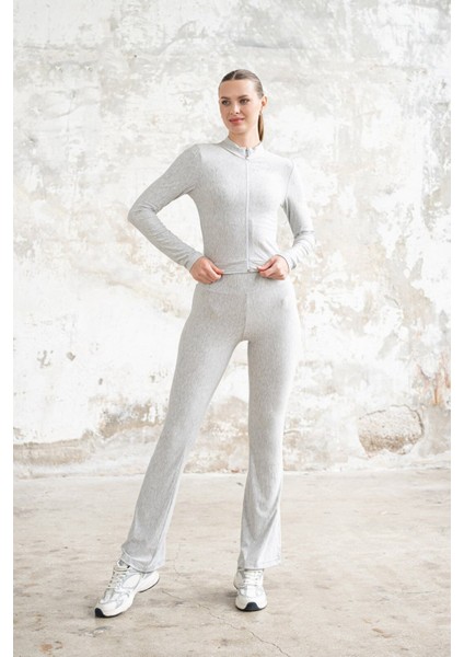 Dar Kesim Gri Esinti Uzun Kollu Spor Üst indirimleri