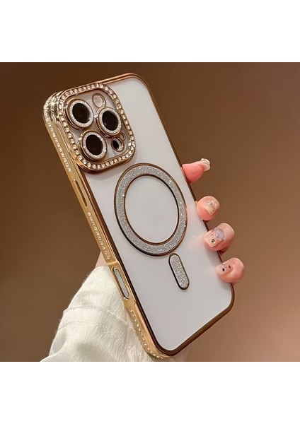 Iphone 16 Uyumlu Şeffaf Taşlı Magsafe Özellikli Kılıf