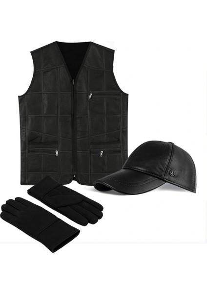 Premıum Deri Set – Yelek, Eldiven, Deri Spor Cap