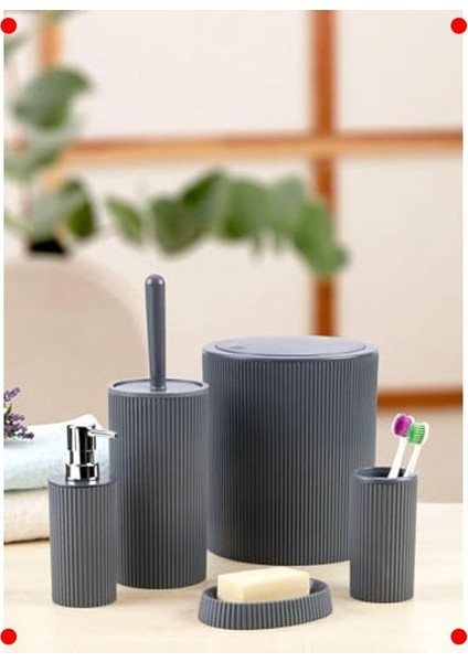 5 Parça Lüks Banyo Seti Gri, Dokunmatik Çöp Kovası