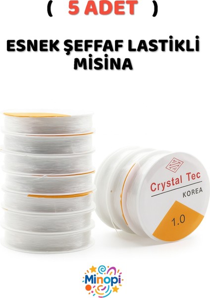 ( 5 Adet ) 1 mm Esnek Misina, Lastikli Misina, Şeffaf Renk