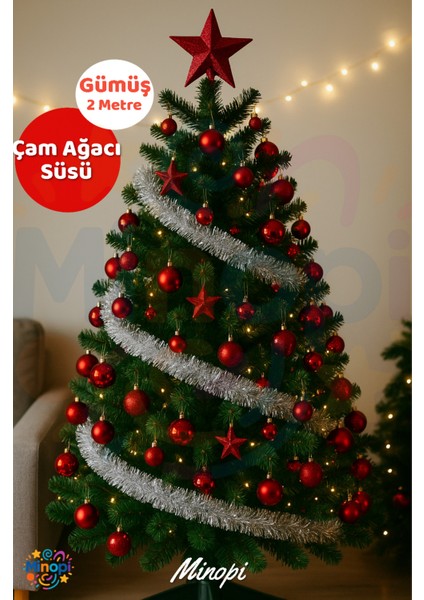 Gümüş Yılbaşı Garland Doğum Günü Simi Çam Ağacı Süsü 200 cm Boyuna Boyuna Asılan Süsleme Sim