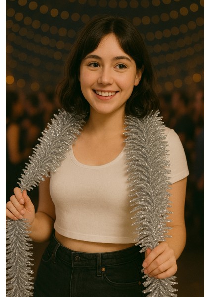 Gümüş Yılbaşı Garland Doğum Günü Simi Çam Ağacı Süsü 200 cm Boyuna Boyuna Asılan Süsleme Sim fiyatları