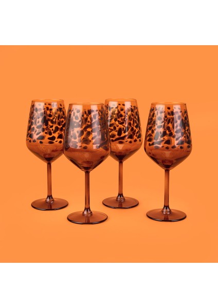 Leopar 4'lü Ayaklı Bardak Seti - Kahverengi - 490 ml