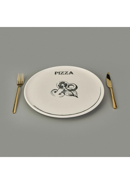 Kitchen Gourmet Pizza Tabağı - Krem / Siyah - 30 cm