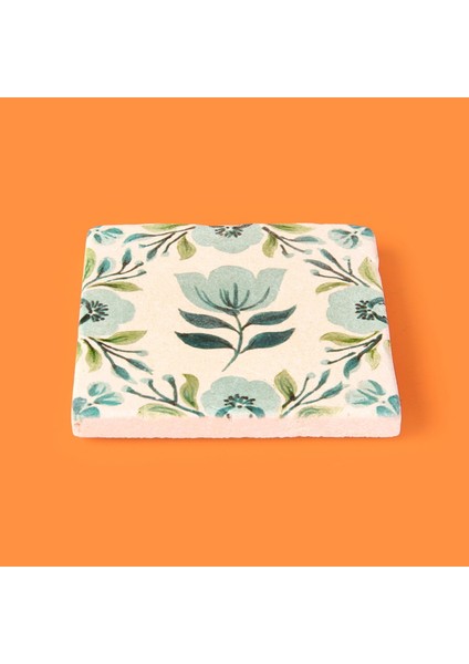 Kitchen Mavi Çiçekli Taş Bardak Altlığı - Renkli - 10X10 cm modelleri