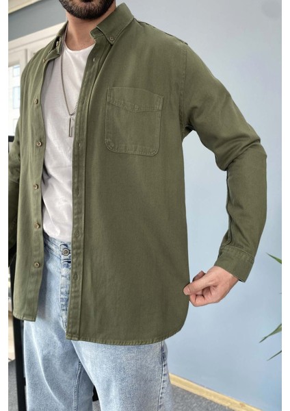 Haki Renk Cepli Uzun Kollu Kalın Kot Gömlek fırsatları