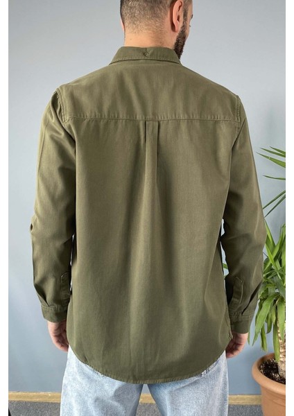 Haki Renk Cepli Uzun Kollu Kalın Kot Gömlek indirimleri