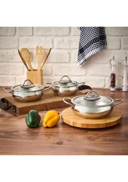 Stone Güveç Sahan Seti - Inox - 14-16-18 cm