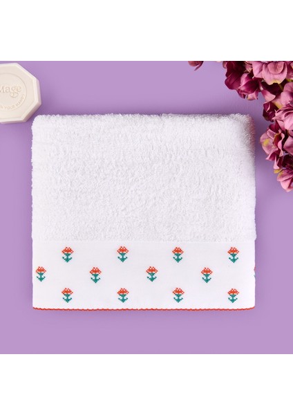 Soft Urban Delight Braga Yüz Havlusu - Ekru / Turuncu - 50X90 cm