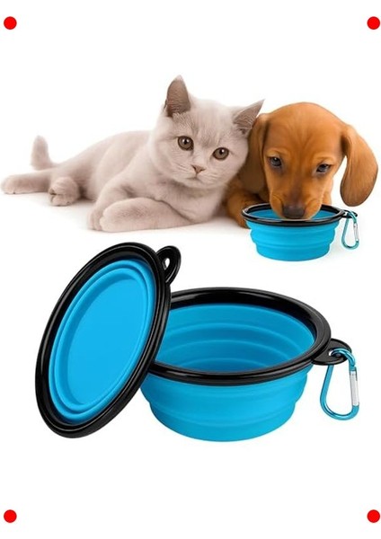 Katlanabilir Silikon Mama ve Su Kabı 350ML, Mavi