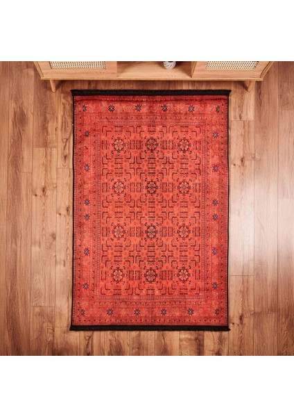 Soft Atlas Afgan Desenli Halı - Kırmızı - 120X180 cm