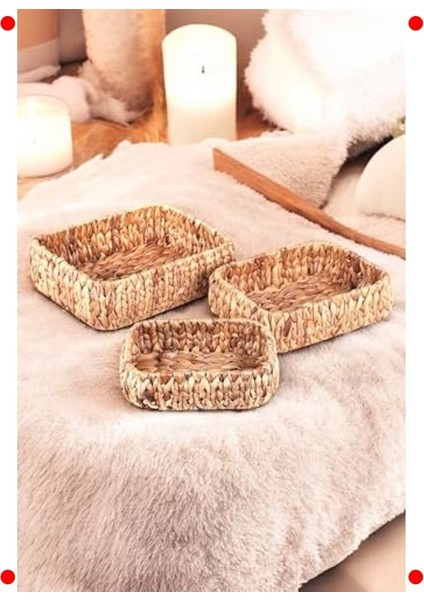 El Yapımı 3'lü Kare Bombeli Hasır Sepet Seti fiyatları