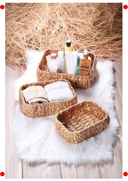 El Yapımı 3'lü Kare Bombeli Hasır Sepet Seti modelleri