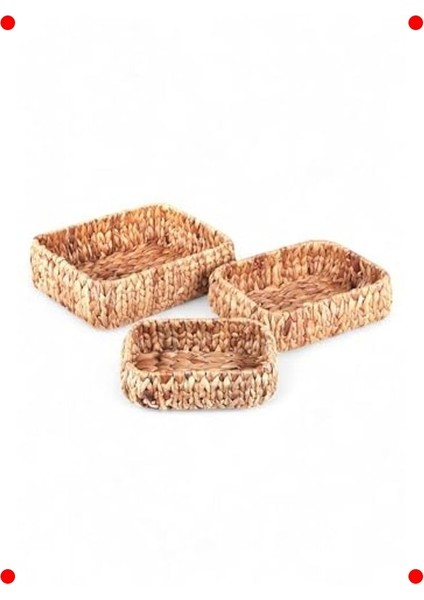 El Yapımı 3'lü Kare Bombeli Hasır Sepet Seti indirimleri