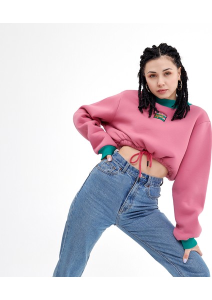 Logo Nakışlı Yüksek Yaka Crop Sweatshirt fiyatları