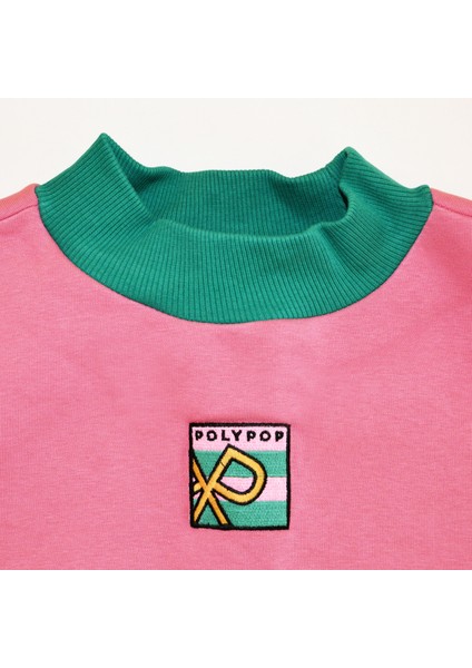 Logo Nakışlı Yüksek Yaka Crop Sweatshirt modelleri