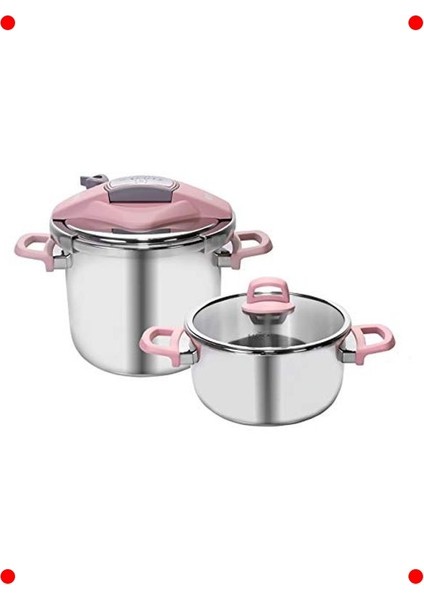 Ikili Düdüklü Tencere Seti (4l & 6l) - Pembe