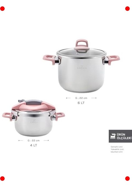 Ikili Düdüklü Tencere Seti (4l & 6l) - Pembe modelleri