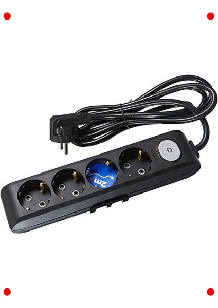 Siyah 4'lü Priz Grubu, Anahtarlı, Topraklı, 2 Metre fiyatları