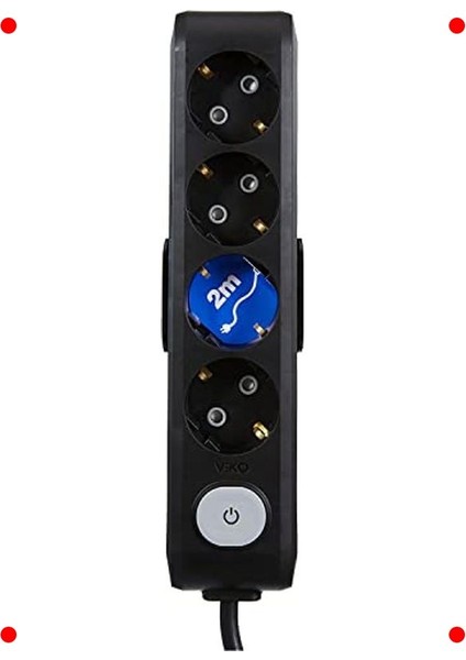 Siyah 4'lü Priz Grubu, Anahtarlı, Topraklı, 2 Metre modelleri