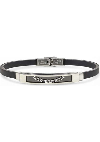 Erkek Desenli Silikon Kordonlu Çelik Bileklik