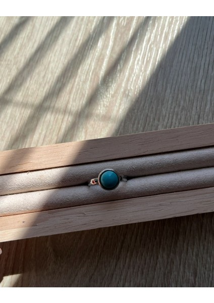 8 mm Firuze Taşı Ayarlanabilir Çelik Tel Yüzük El Yapımı