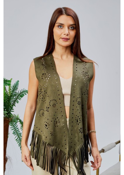 Scuba Suet Püsküllü Lazer Kesim Yelek