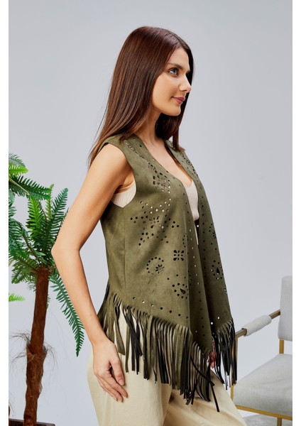 Scuba Suet Püsküllü Lazer Kesim Yelek fiyatları