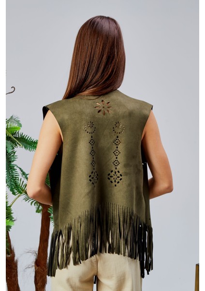 Scuba Suet Püsküllü Lazer Kesim Yelek fırsatları