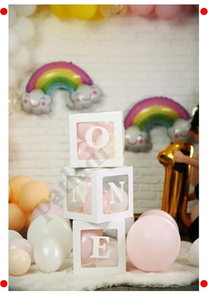 Ilk Yaş Günü Kutlama Balon ve Kutu Seti (Pembe-Beyaz)