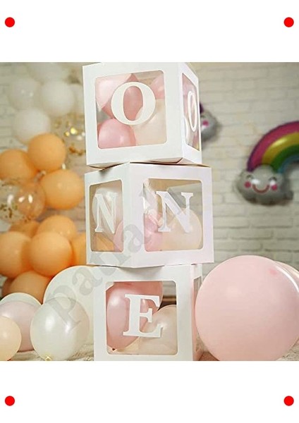 Ilk Yaş Günü Kutlama Balon ve Kutu Seti (Pembe-Beyaz) fiyatları