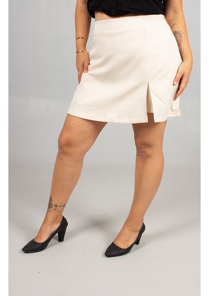 Büyük Beden Yırtmaçlı Ekru Etek Şort fiyatları