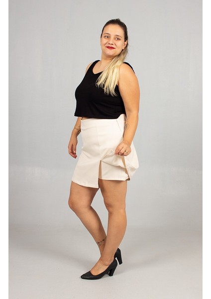 Büyük Beden Yırtmaçlı Ekru Etek Şort indirimleri