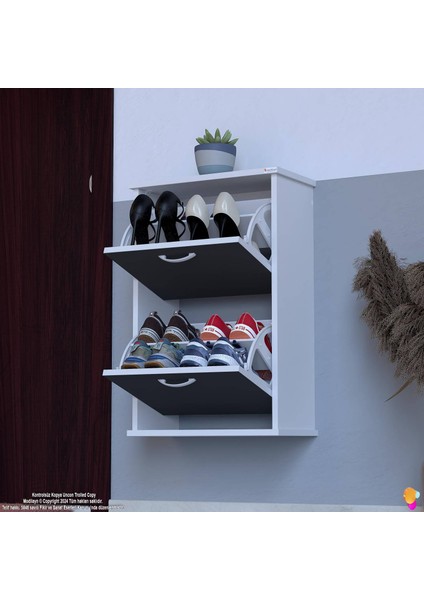 Umay Asma Kapı Önü 52X 78 x 26 Cm’ Lik 2 Düşer Kapak 4 Göz Bölmeli Ayakkabılık