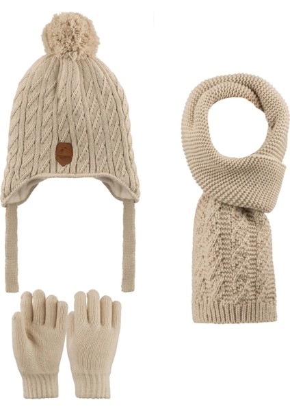 4-8 Yaş 3'lü Takım Erkek Atkı, Eldiven ve Şapka Set Içi Polarlı